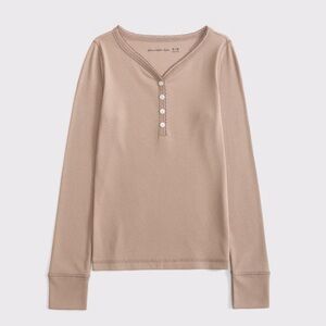 NWT Abercrombie Kids Ribbed Henley Tan Brown Long Sleeve Lace Trim Size 11/12